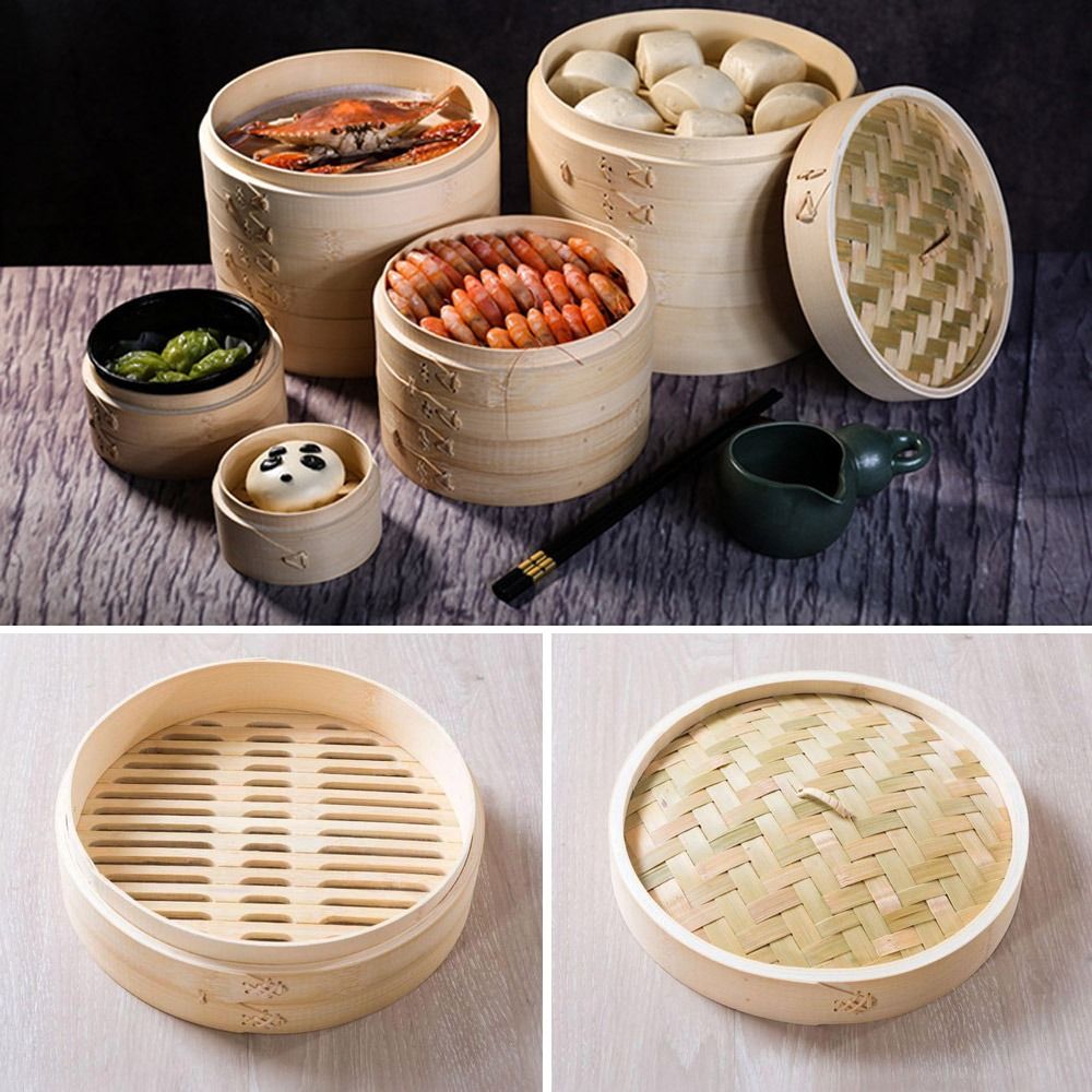 Steamer Bamboo Set - Vaporizador chinês de bambu com tampa,
